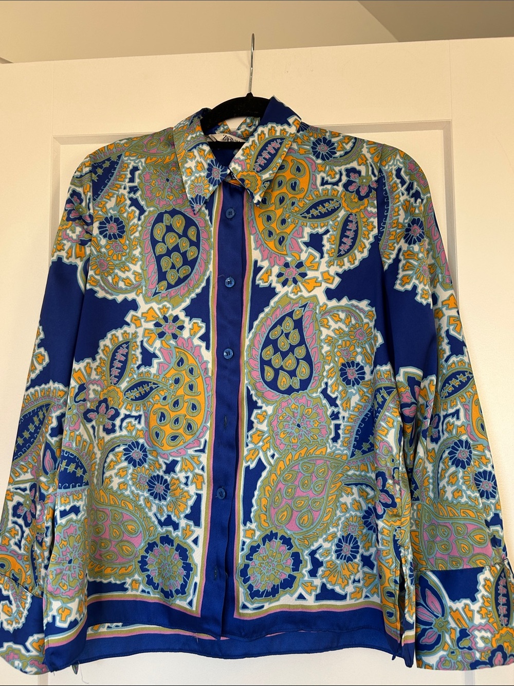 Zara Blue Paisley Button-Up Blouse